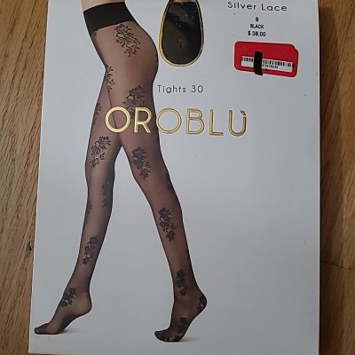 New Women's OROBLU Paisley Tights 20 Den Black Size M